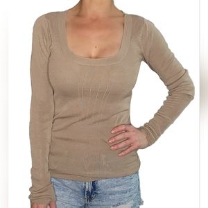Guess by Marciano Tan Scoop Neck Knit Long Sleeve Shirt Size Small